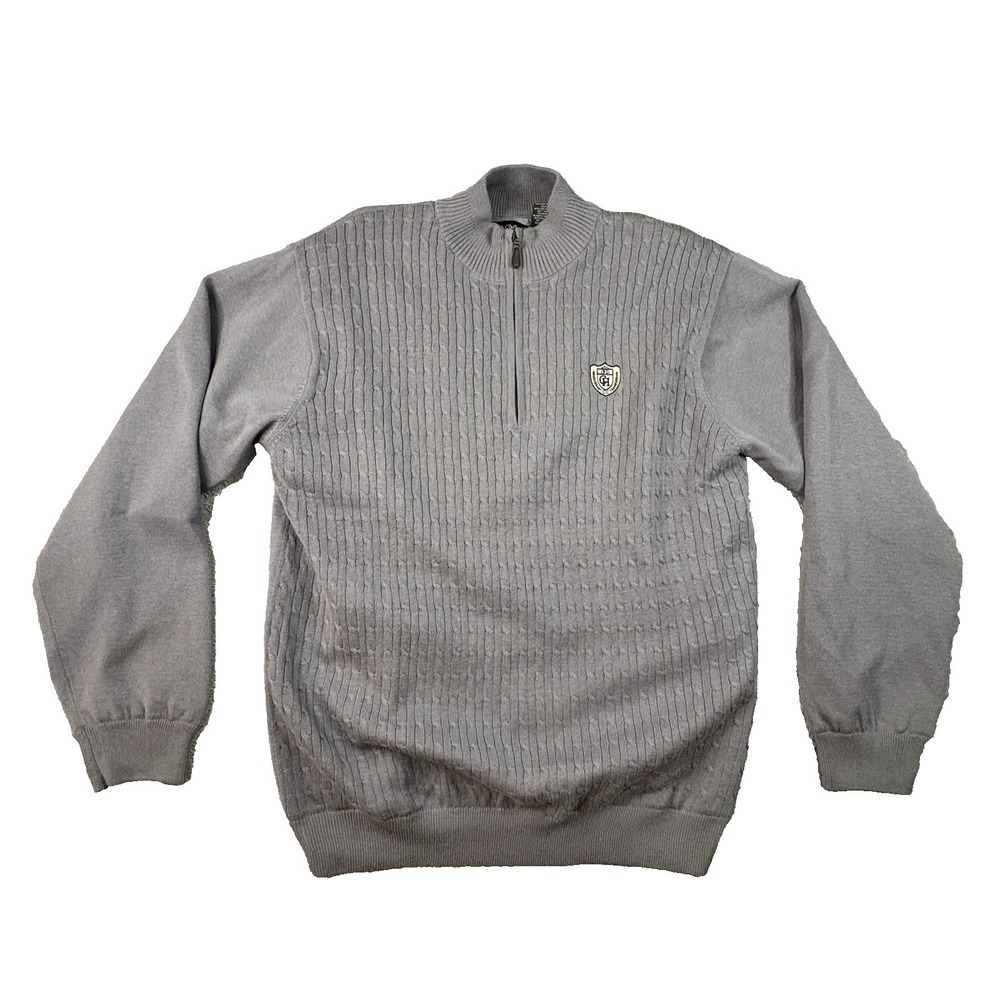 Scottish Winds Men's L Gray 1/4 Zip Cable Knit Golf Pullover Sweater SEE DESCRIP